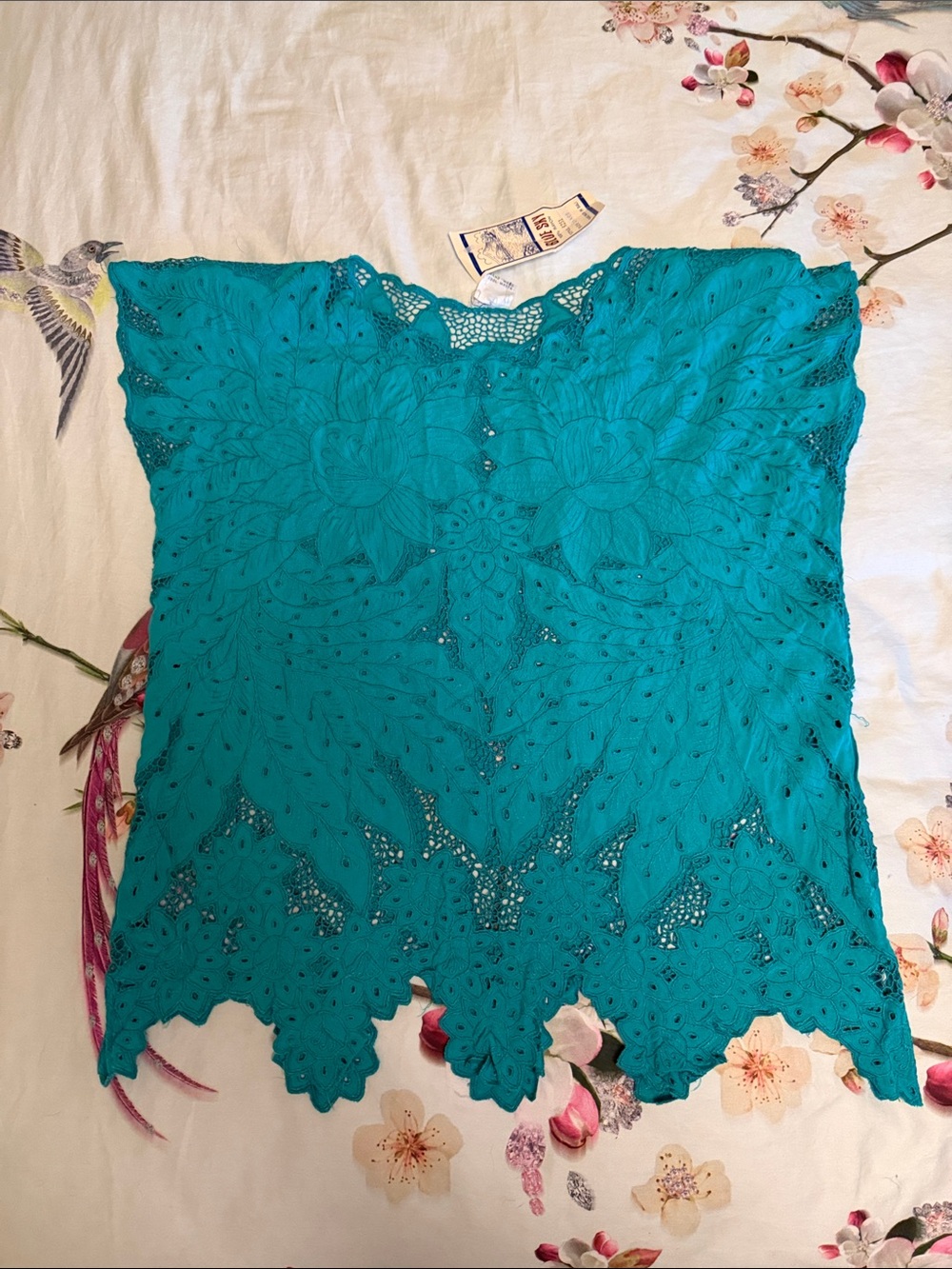 NWT Bali vintage Blue Sky Teal Floral Cutwork Tunic